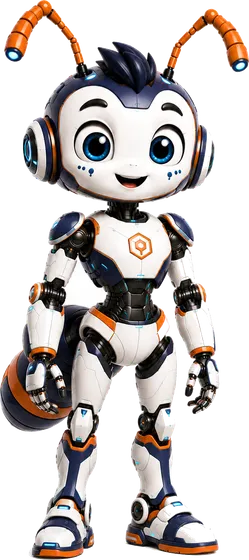 Navy-trimmed Antly ant robot standing tall