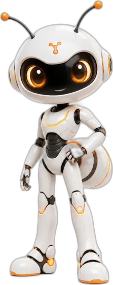 Sales Specialist: a sleek white ant robot with glowing orange eyes